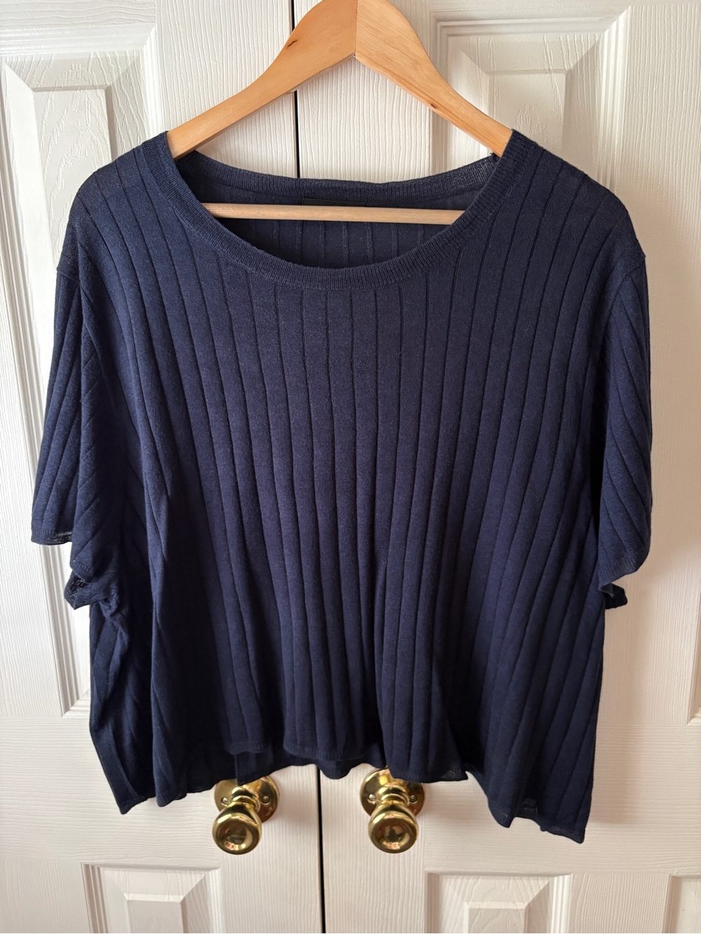 J. CREW Navy Blue Silk Cashmere Ribbed Short Sleeve Lightweight Sweater Tee 3X
